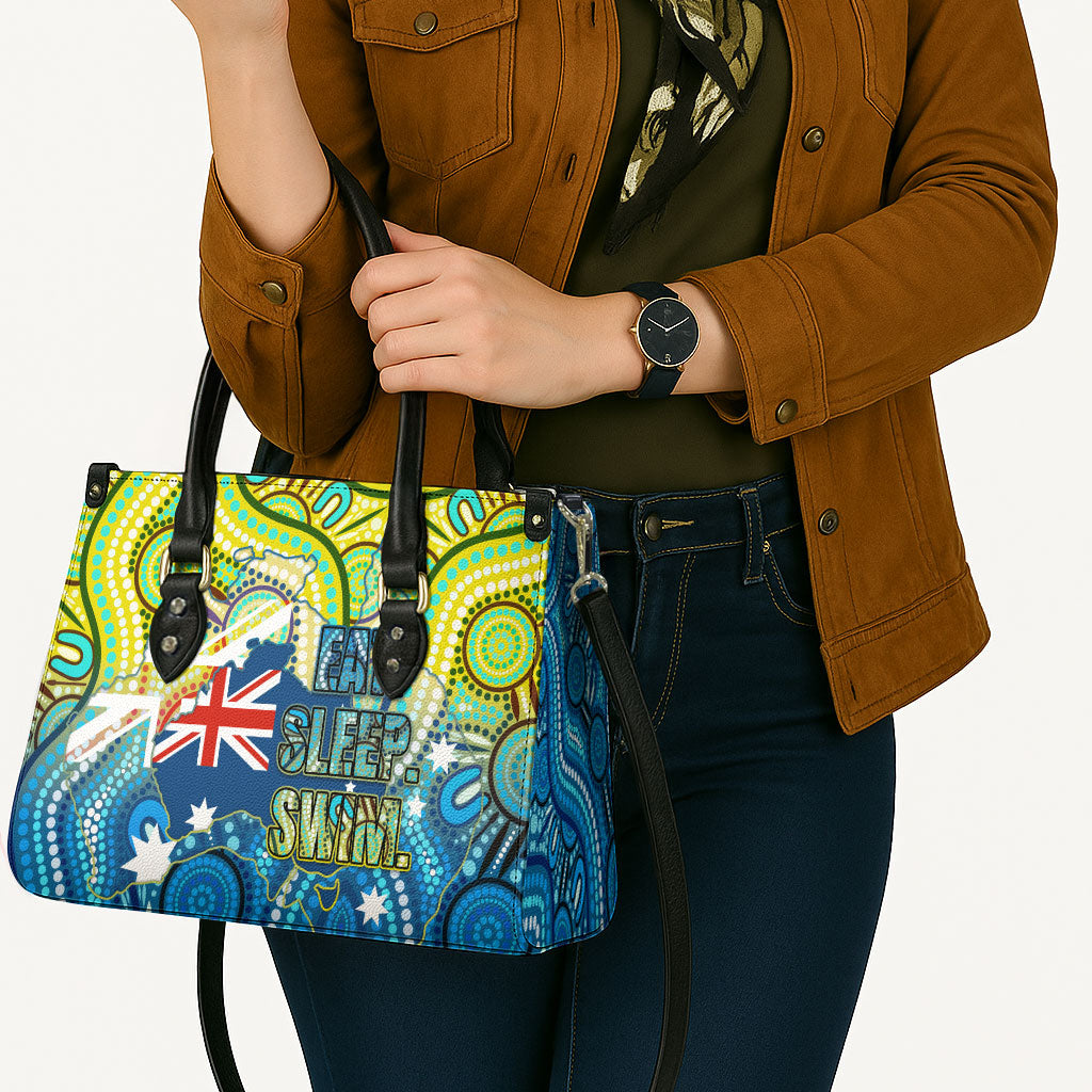 Australia National Swimming Team Leather Bag Aboriginal Dot Art Ocean Wave Pattern