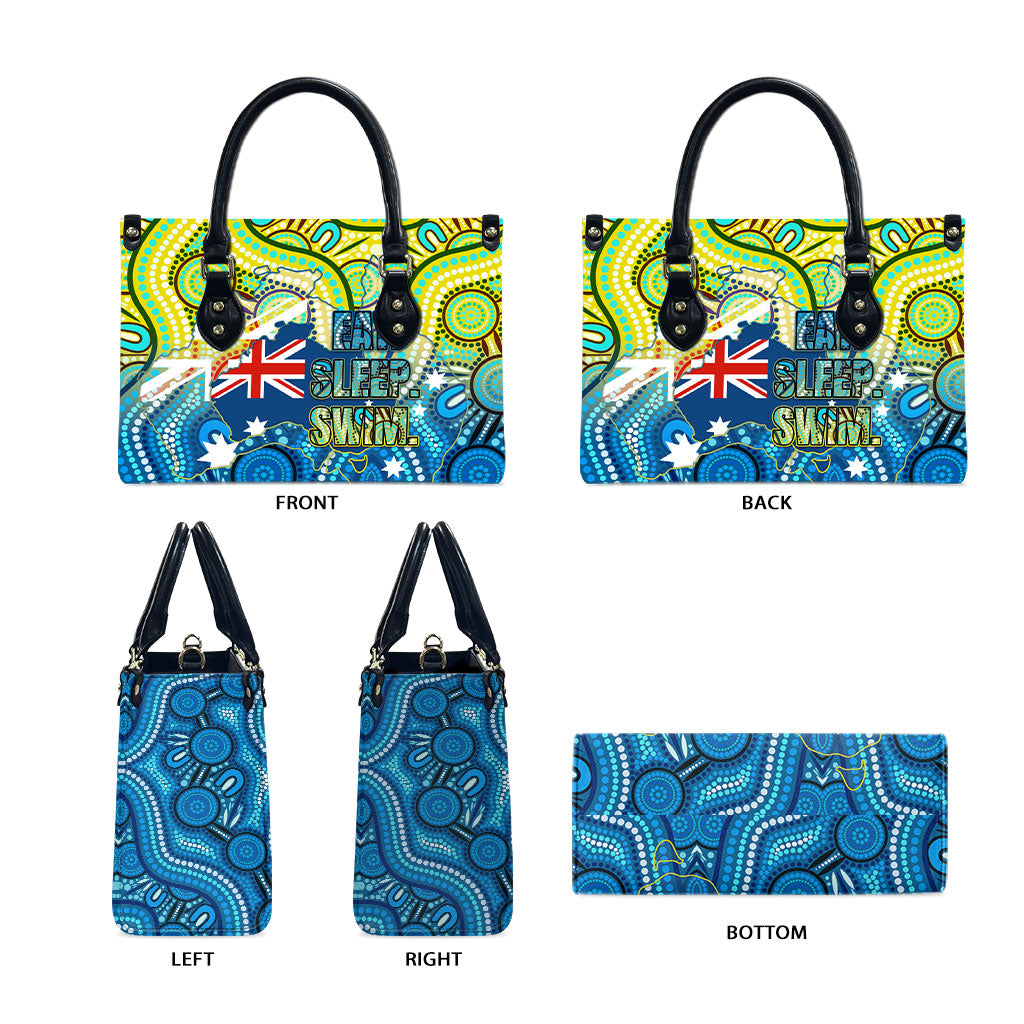 Australia National Swimming Team Leather Bag Aboriginal Dot Art Ocean Wave Pattern