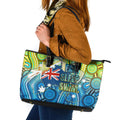 Australia National Swimming Team Leather Tote Bag Aboriginal Dot Art Ocean Wave Pattern