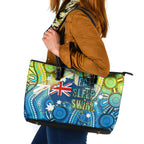 Australia National Swimming Team Leather Tote Bag Aboriginal Dot Art Ocean Wave Pattern