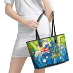 Australia National Swimming Team Leather Tote Bag Aboriginal Dot Art Ocean Wave Pattern