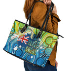 Australia National Swimming Team Leather Tote Bag Aboriginal Dot Art Ocean Wave Pattern