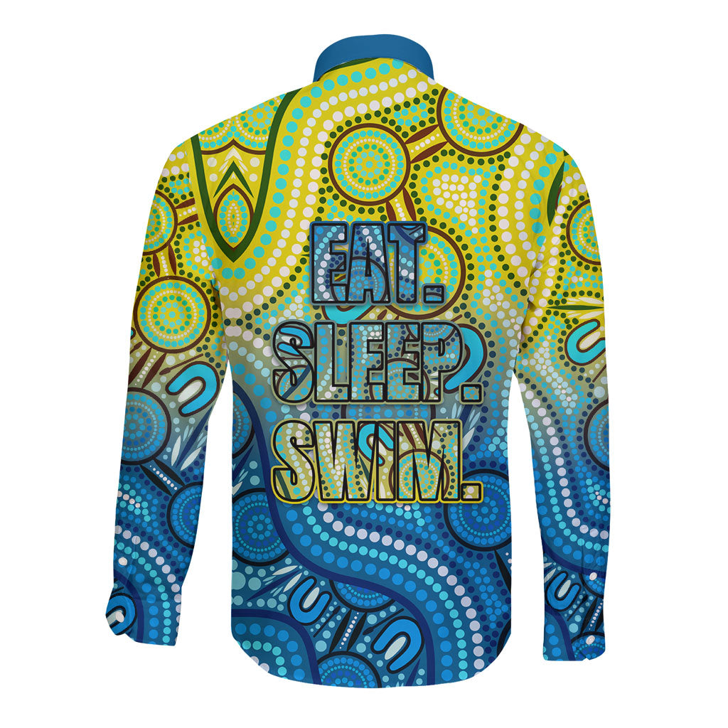 Australia National Swimming Team Long Sleeve Button Shirt Aboriginal Dot Art Ocean Wave Pattern