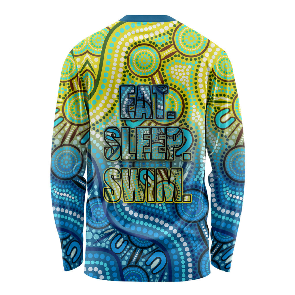 Australia National Swimming Team Long Sleeve Shirt Aboriginal Dot Art Ocean Wave Pattern