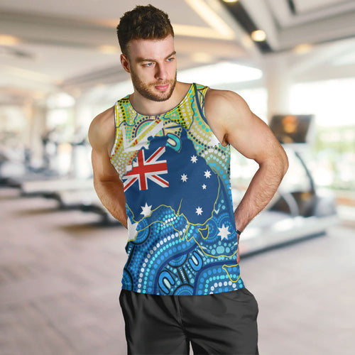 Australia National Swimming Team Men Tank Top Aboriginal Dot Art Ocean Wave Pattern