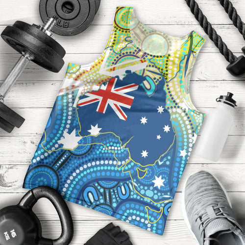 Australia National Swimming Team Men Tank Top Aboriginal Dot Art Ocean Wave Pattern