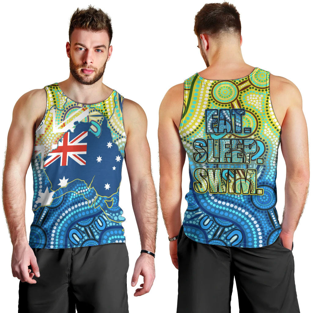 Australia National Swimming Team Men Tank Top Aboriginal Dot Art Ocean Wave Pattern