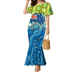 Australia National Swimming Team Mermaid Dress Aboriginal Dot Art Ocean Wave Pattern