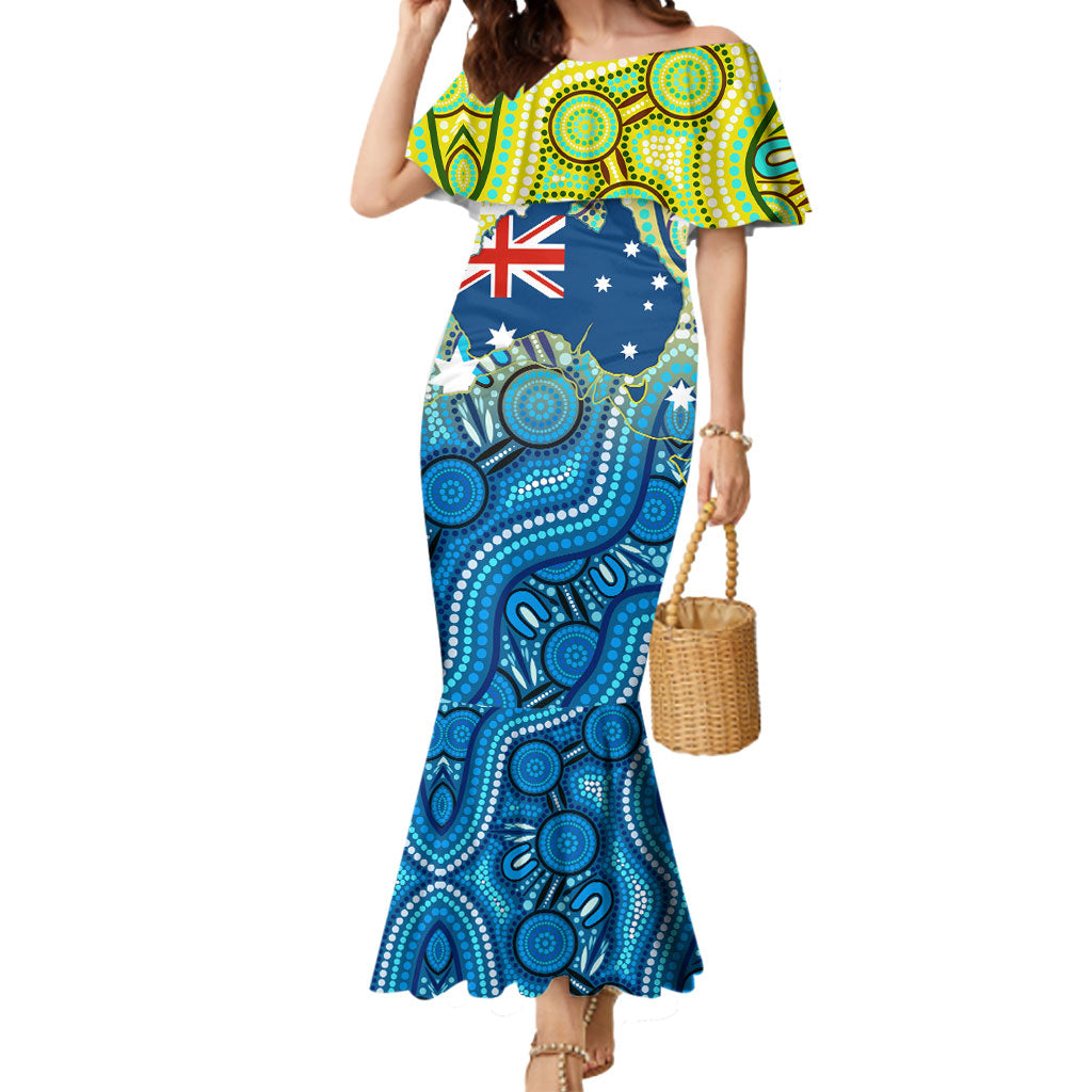 Australia National Swimming Team Mermaid Dress Aboriginal Dot Art Ocean Wave Pattern