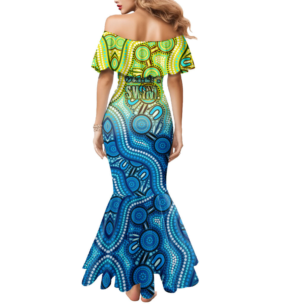 Australia National Swimming Team Mermaid Dress Aboriginal Dot Art Ocean Wave Pattern