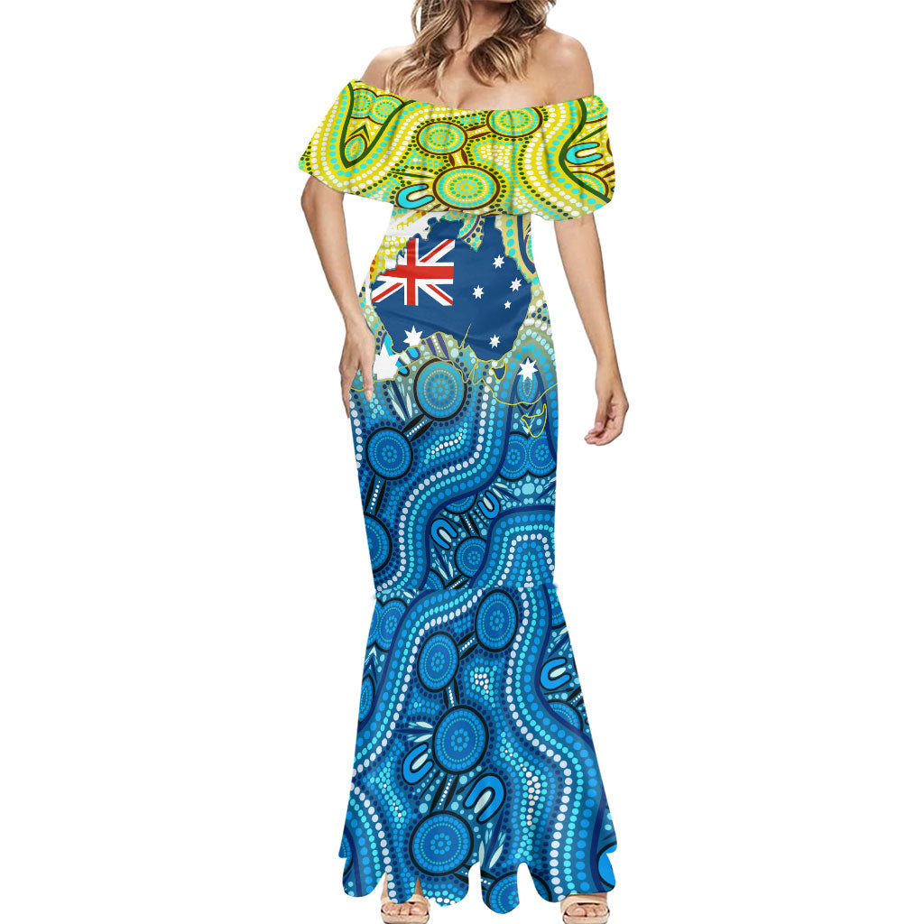 Australia National Swimming Team Mermaid Dress Aboriginal Dot Art Ocean Wave Pattern