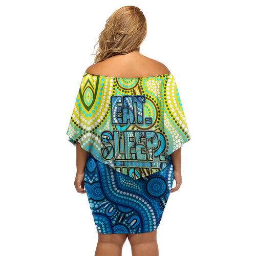 Australia National Swimming Team Off Shoulder Short Dress Aboriginal Dot Art Ocean Wave Pattern