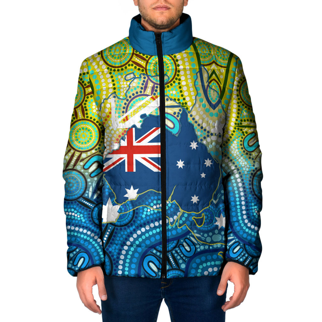 Australia National Swimming Team Padded Jacket Aboriginal Dot Art Ocean Wave Pattern