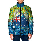 Australia National Swimming Team Padded Jacket Aboriginal Dot Art Ocean Wave Pattern