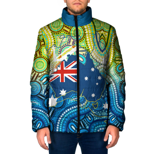 Australia National Swimming Team Padded Jacket Aboriginal Dot Art Ocean Wave Pattern