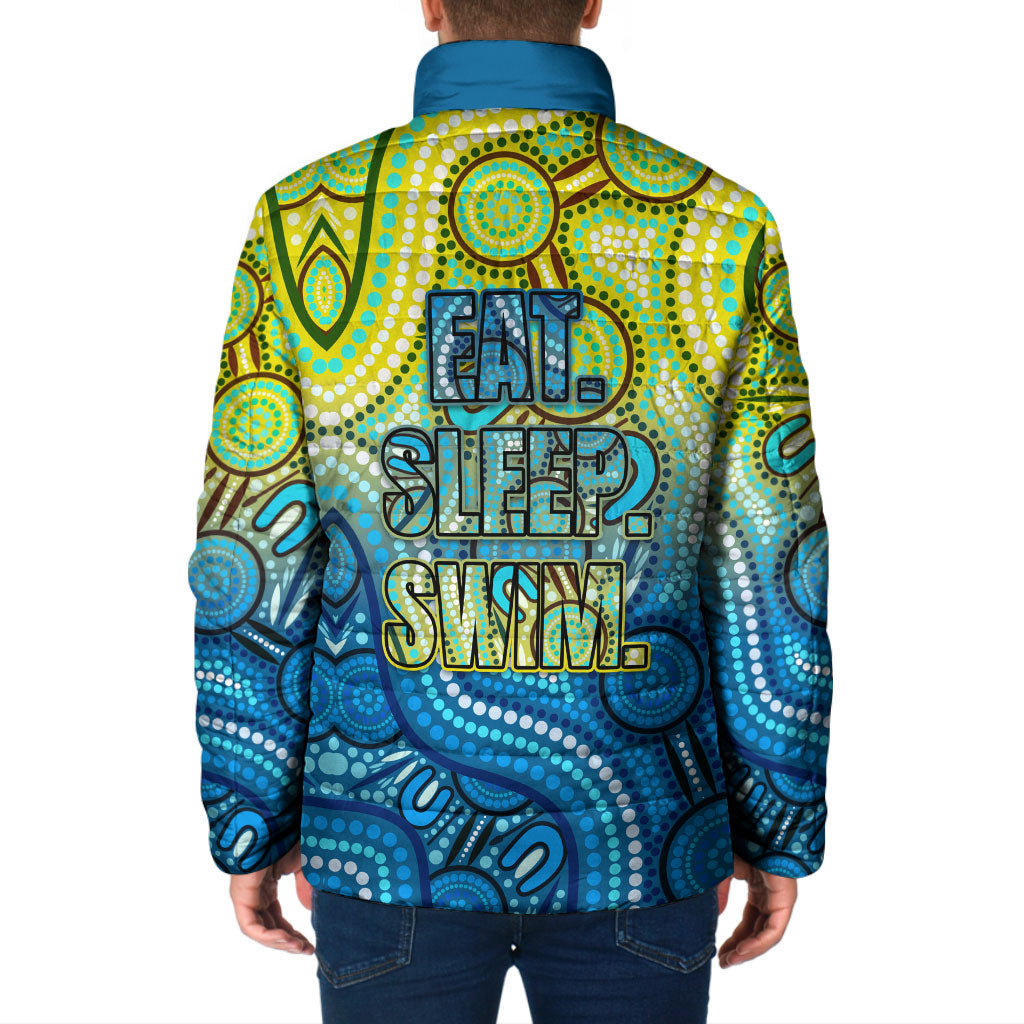 Australia National Swimming Team Padded Jacket Aboriginal Dot Art Ocean Wave Pattern