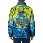 Australia National Swimming Team Padded Jacket Aboriginal Dot Art Ocean Wave Pattern