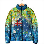Australia National Swimming Team Padded Jacket Aboriginal Dot Art Ocean Wave Pattern