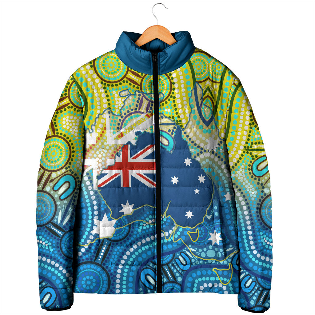 Australia National Swimming Team Padded Jacket Aboriginal Dot Art Ocean Wave Pattern