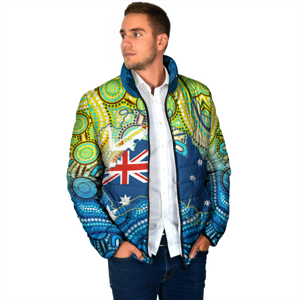 Australia National Swimming Team Padded Jacket Aboriginal Dot Art Ocean Wave Pattern