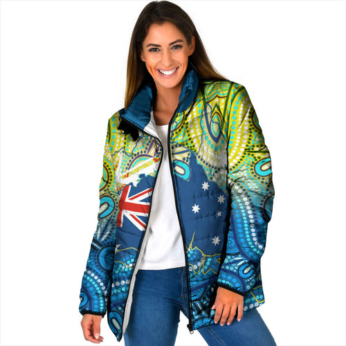 Australia National Swimming Team Padded Jacket Aboriginal Dot Art Ocean Wave Pattern