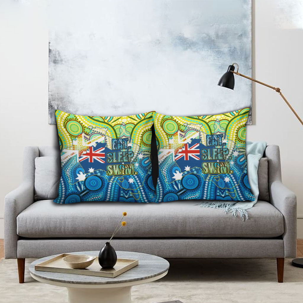 Australia National Swimming Team Pillow Cover Aboriginal Dot Art Ocean Wave Pattern