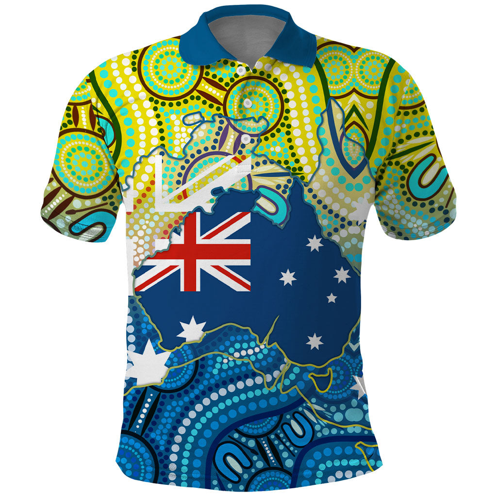 Australia National Swimming Team Polo Shirt Aboriginal Dot Art Ocean Wave Pattern