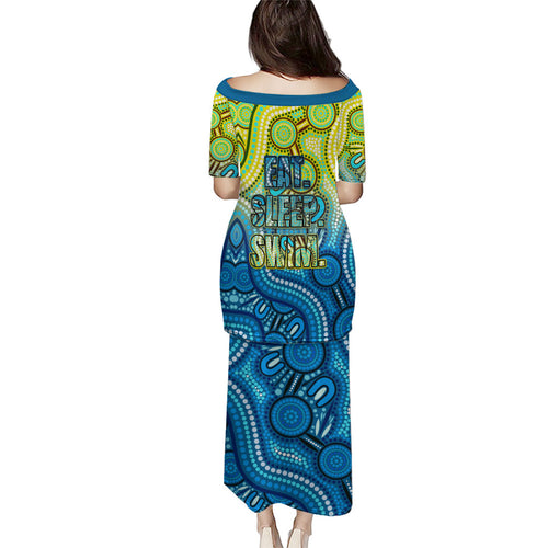 Australia National Swimming Team Puletasi Aboriginal Dot Art Ocean Wave Pattern