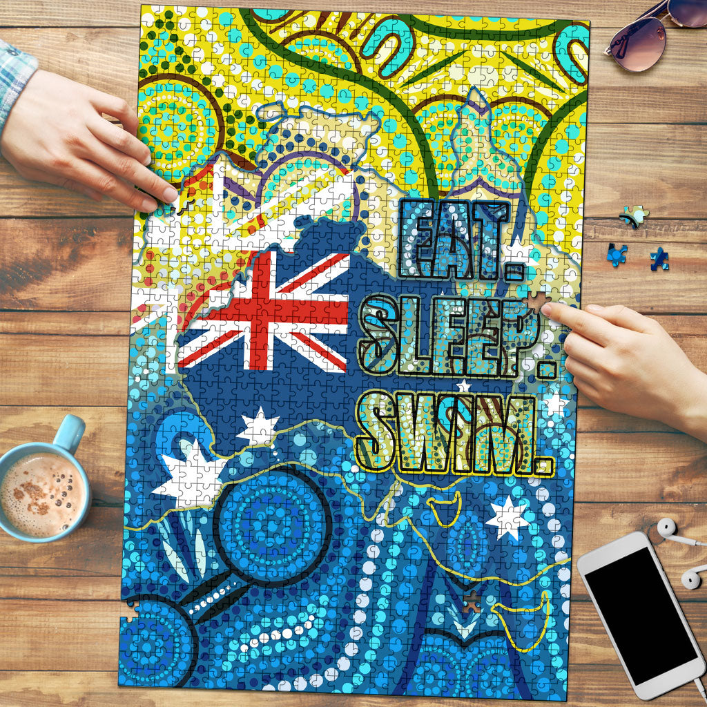 Australia National Swimming Team Puzzle Aboriginal Dot Art Ocean Wave Pattern