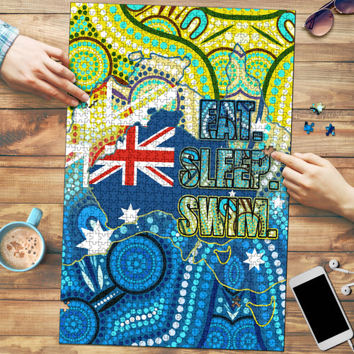 Australia National Swimming Team Puzzle Aboriginal Dot Art Ocean Wave Pattern