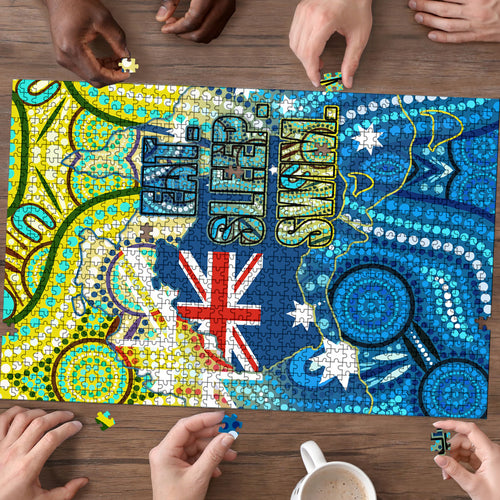 Australia National Swimming Team Puzzle Aboriginal Dot Art Ocean Wave Pattern
