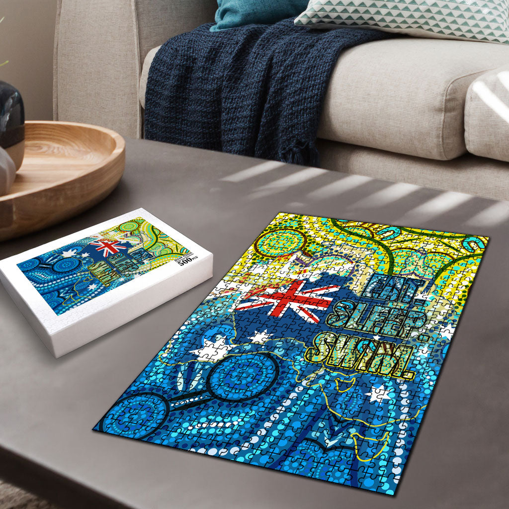 Australia National Swimming Team Puzzle Aboriginal Dot Art Ocean Wave Pattern