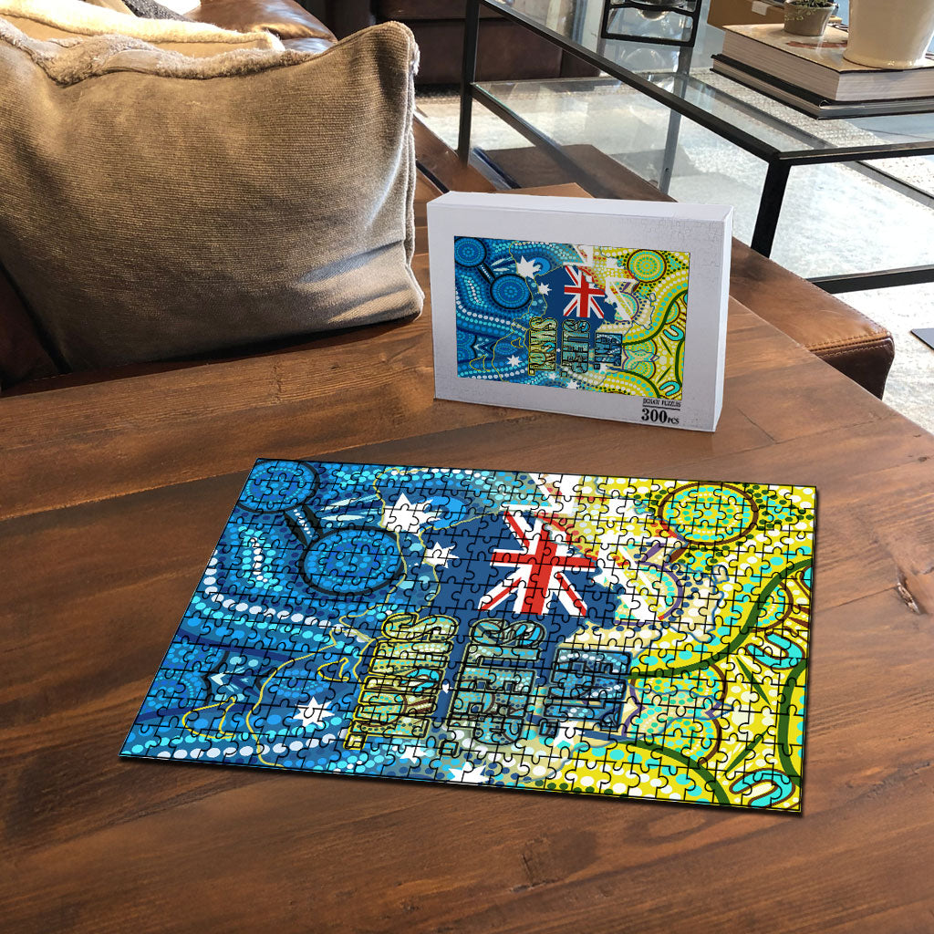Australia National Swimming Team Puzzle Aboriginal Dot Art Ocean Wave Pattern