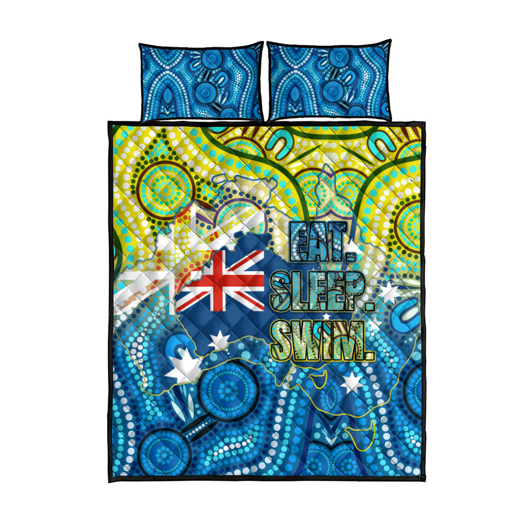 Australia National Swimming Team Quilt Bed Set Aboriginal Dot Art Ocean Wave Pattern