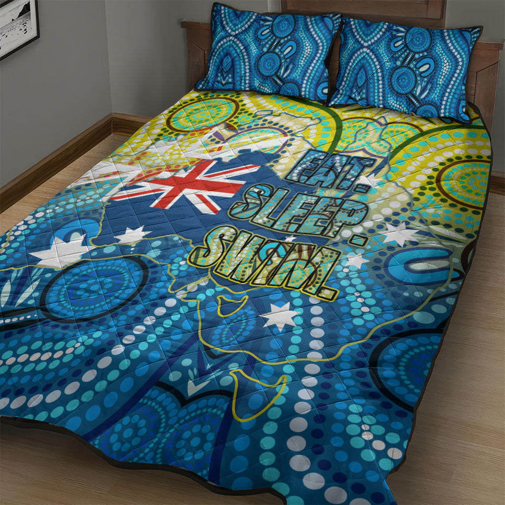 Australia National Swimming Team Quilt Bed Set Aboriginal Dot Art Ocean Wave Pattern