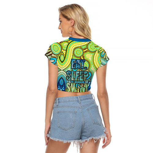 Australia National Swimming Team Raglan Cropped T Shirt Aboriginal Dot Art Ocean Wave Pattern