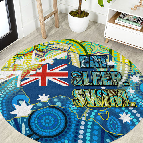 Australia National Swimming Team Round Carpet Aboriginal Dot Art Ocean Wave Pattern