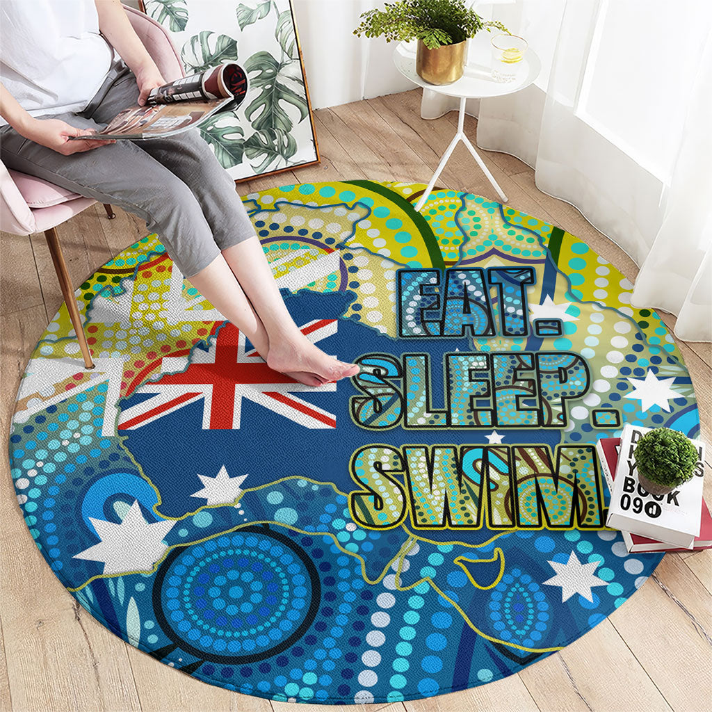 Australia National Swimming Team Round Carpet Aboriginal Dot Art Ocean Wave Pattern