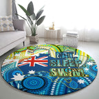 Australia National Swimming Team Round Carpet Aboriginal Dot Art Ocean Wave Pattern