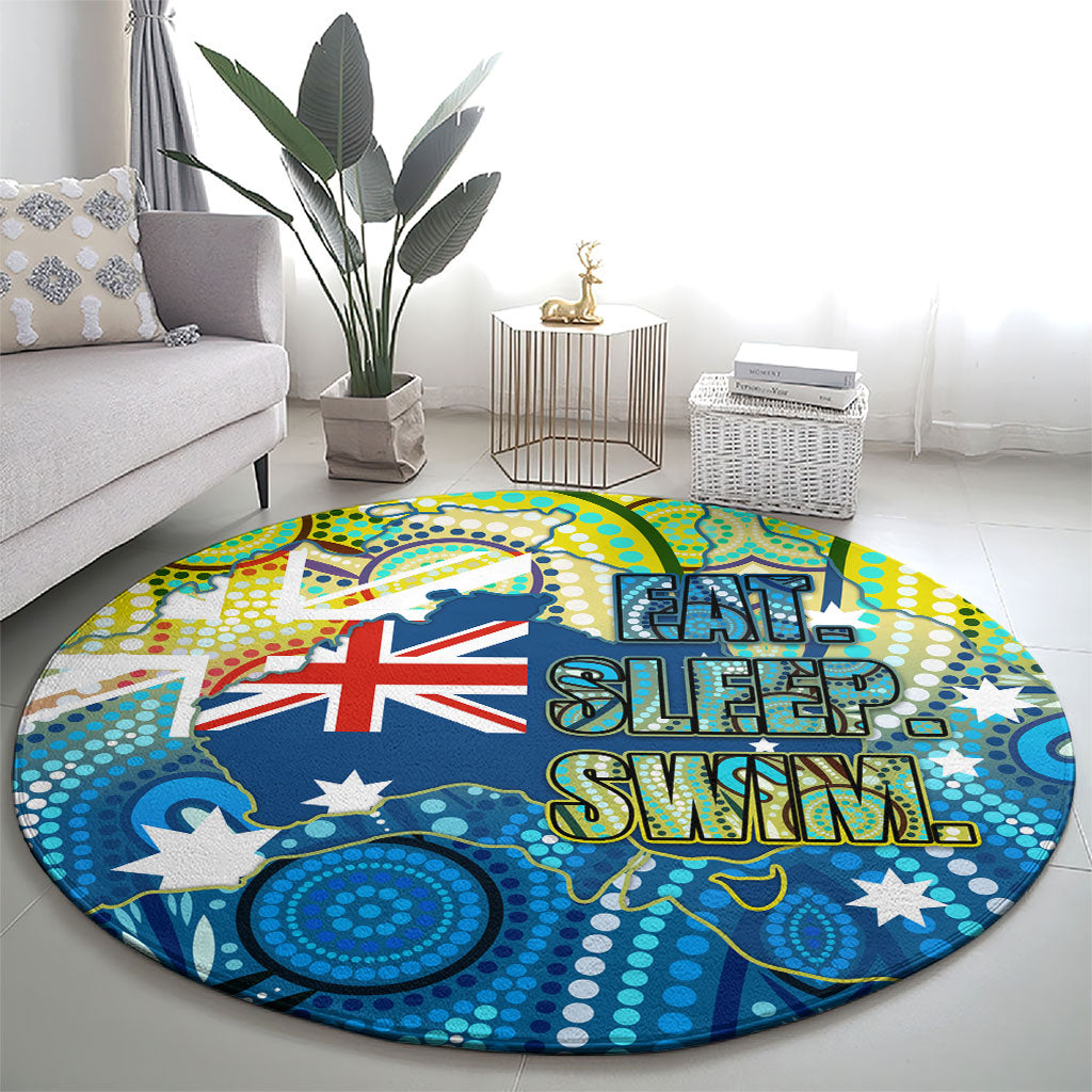 Australia National Swimming Team Round Carpet Aboriginal Dot Art Ocean Wave Pattern
