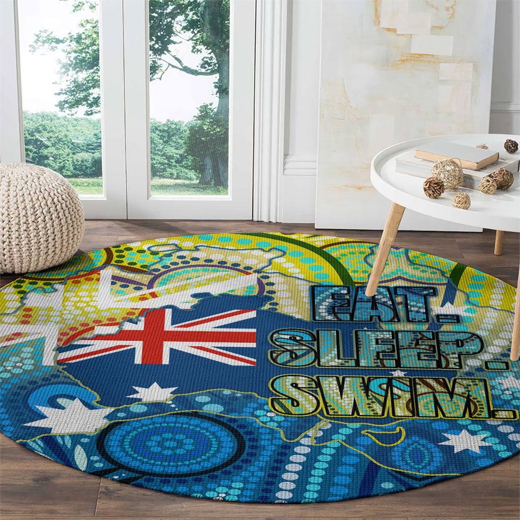 Australia National Swimming Team Round Carpet Aboriginal Dot Art Ocean Wave Pattern