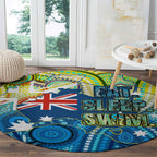 Australia National Swimming Team Round Carpet Aboriginal Dot Art Ocean Wave Pattern