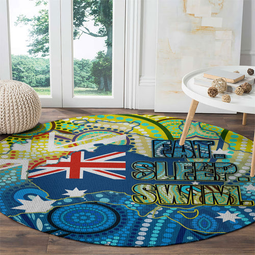 Australia National Swimming Team Round Carpet Aboriginal Dot Art Ocean Wave Pattern
