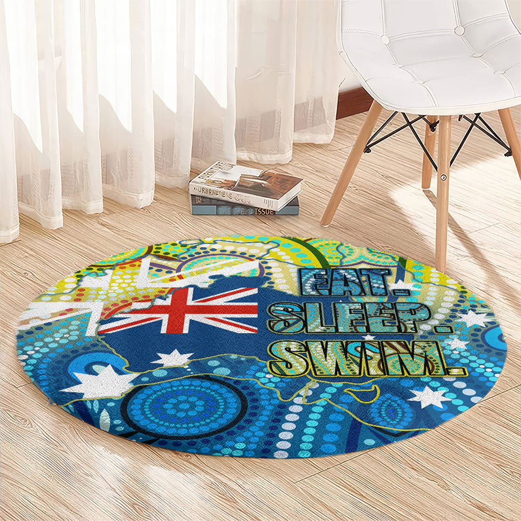 Australia National Swimming Team Round Carpet Aboriginal Dot Art Ocean Wave Pattern