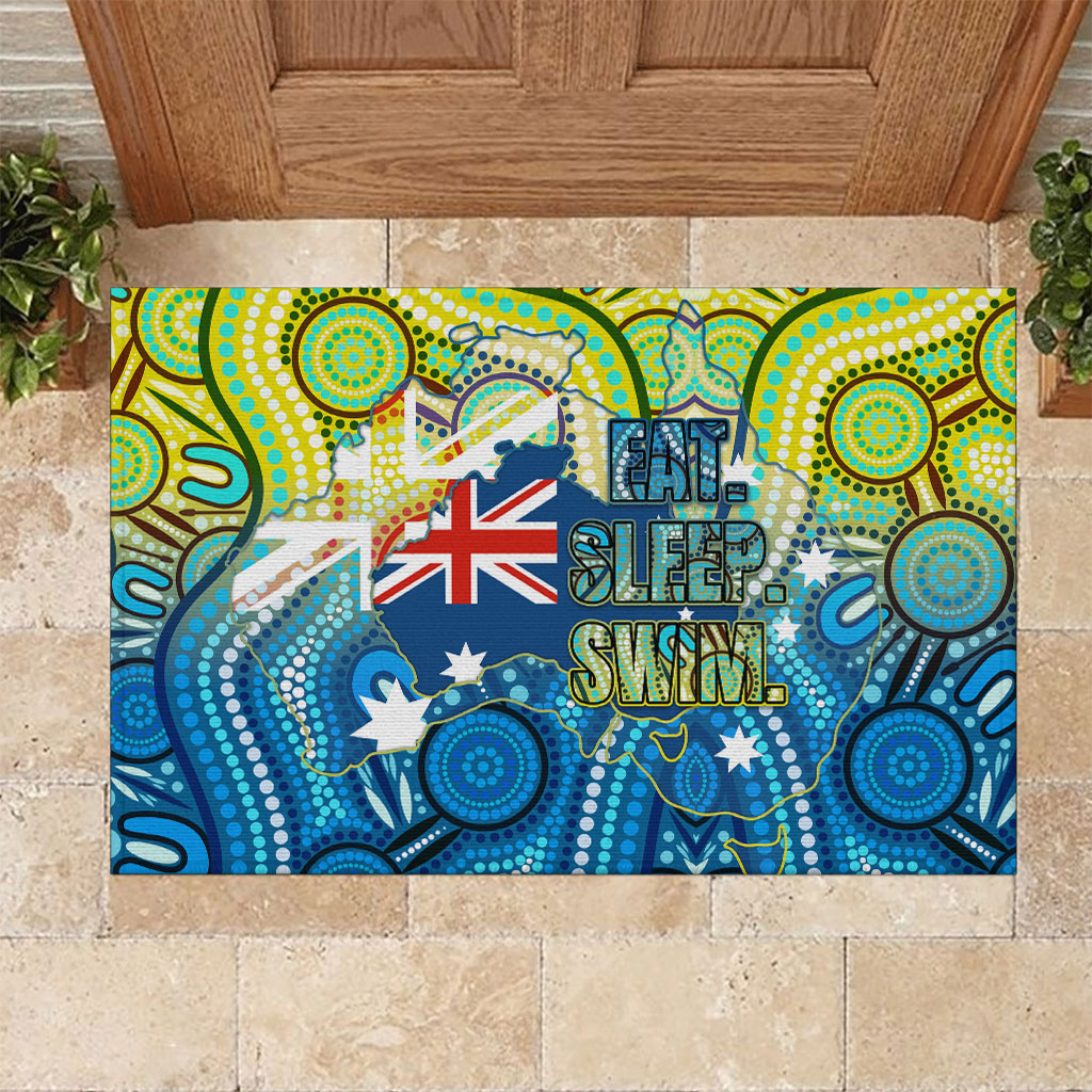 Australia National Swimming Team Rubber Doormat Aboriginal Dot Art Ocean Wave Pattern
