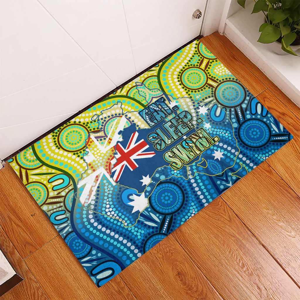Australia National Swimming Team Rubber Doormat Aboriginal Dot Art Ocean Wave Pattern