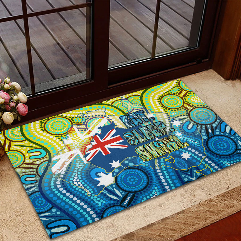 Australia National Swimming Team Rubber Doormat Aboriginal Dot Art Ocean Wave Pattern