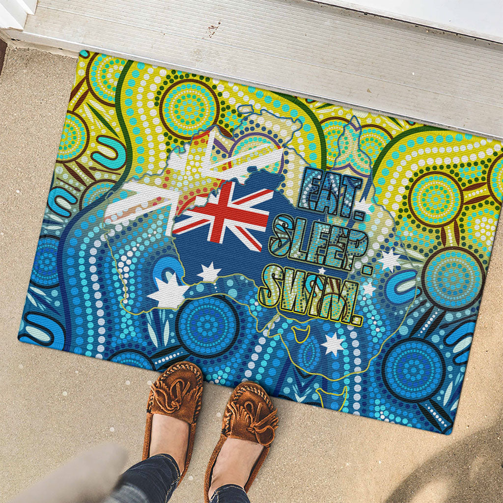Australia National Swimming Team Rubber Doormat Aboriginal Dot Art Ocean Wave Pattern