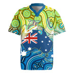 Australia National Swimming Team Rugby Jersey Aboriginal Dot Art Ocean Wave Pattern