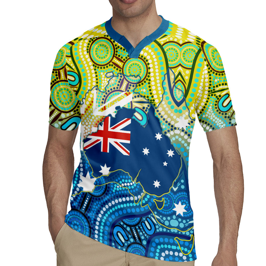 Australia National Swimming Team Rugby Jersey Aboriginal Dot Art Ocean Wave Pattern